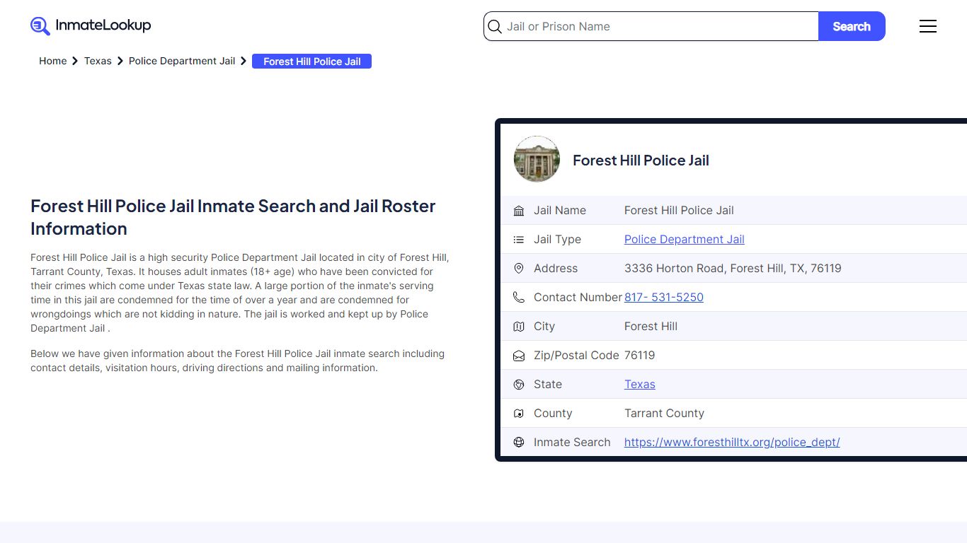Forest Hill Police Jail Inmate Search and Jail Roster Information